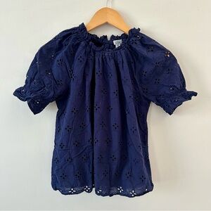 Croft & Barrow Women's Lined Eyelet Short Sleeve Navy Blouse